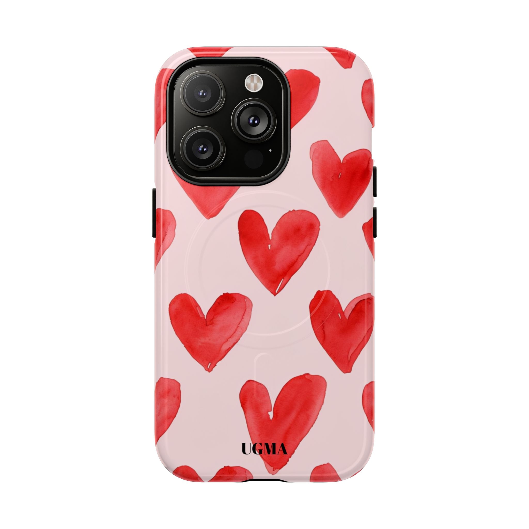 Phone Case - Red Watercolor Hearts Tough Magnetic Case
