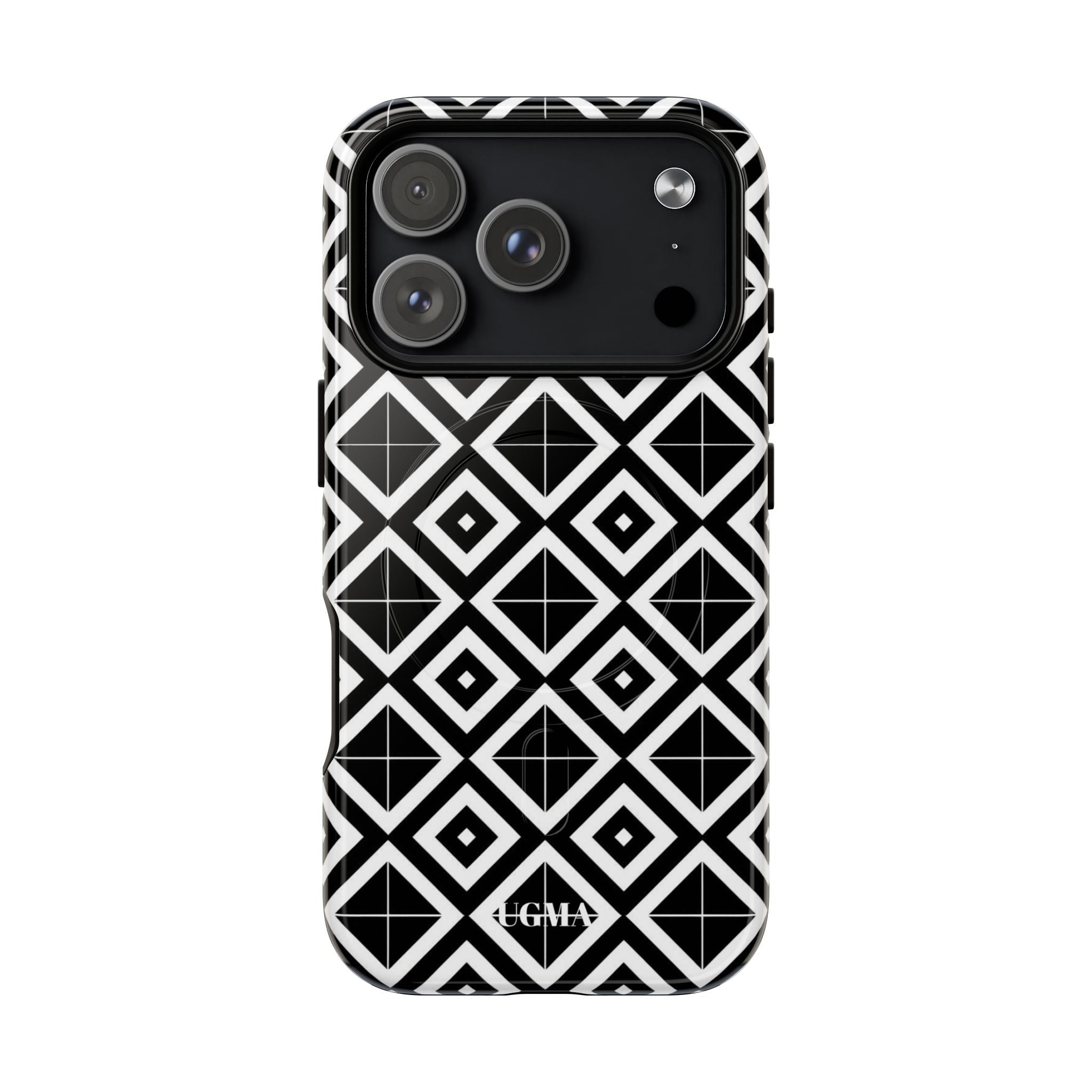 Magnetic Phone Case — Black & White Geometric Diamond Pattern, Tough Protective Cover