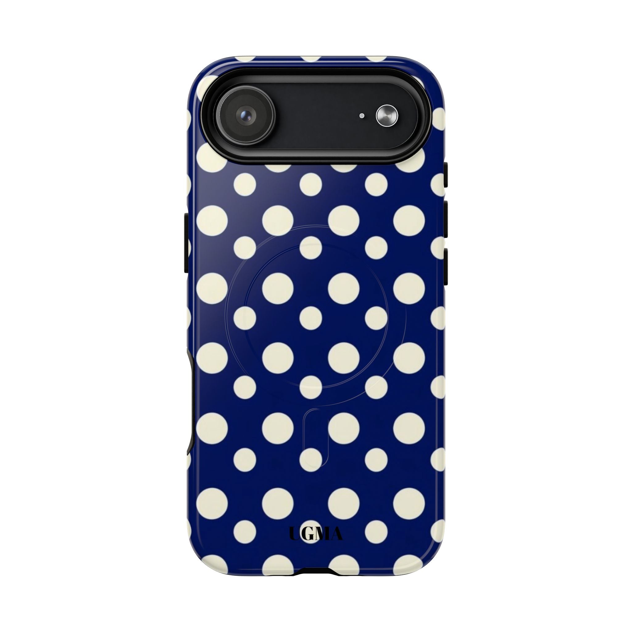 Polka Dot Tough Magnetic Phone Case — Navy & White Protective Magnetic Cover