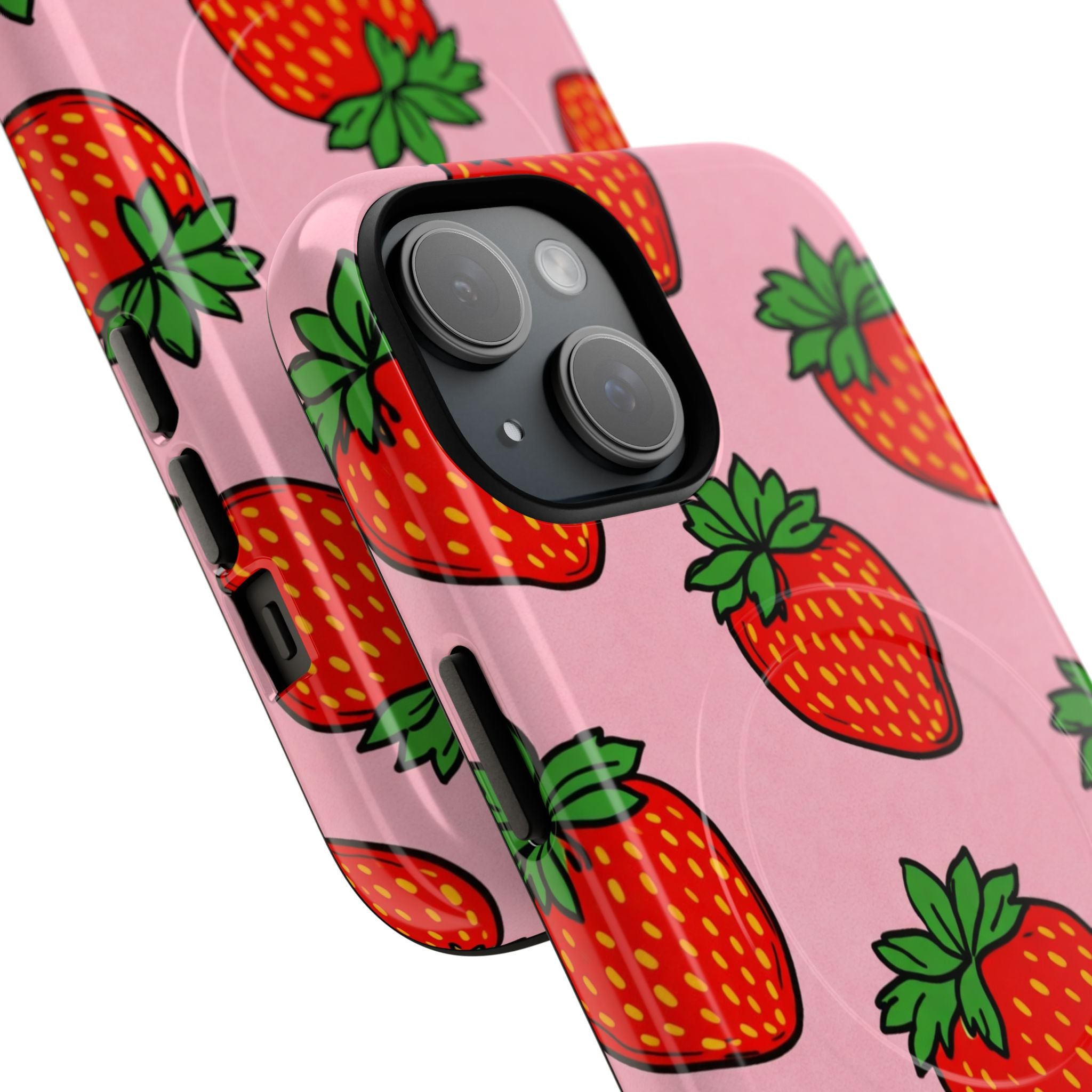 Strawberry Pattern Tough Magnetic Phone Case — Pink Fruit Protective Cover