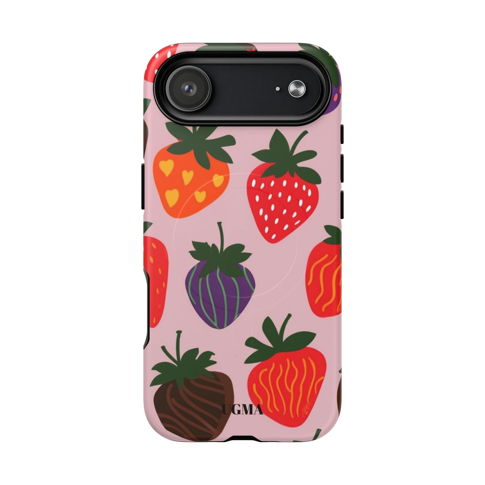 Strawberry Pattern Tough Magnetic Phone Case — Cute Pink Fruit Design