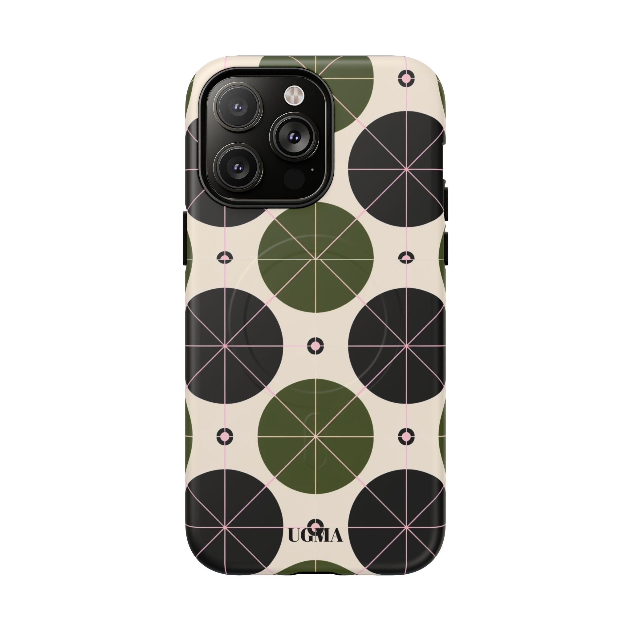 Magnetic Tough Phone Case — Geometric Olive & Black Circle Pattern