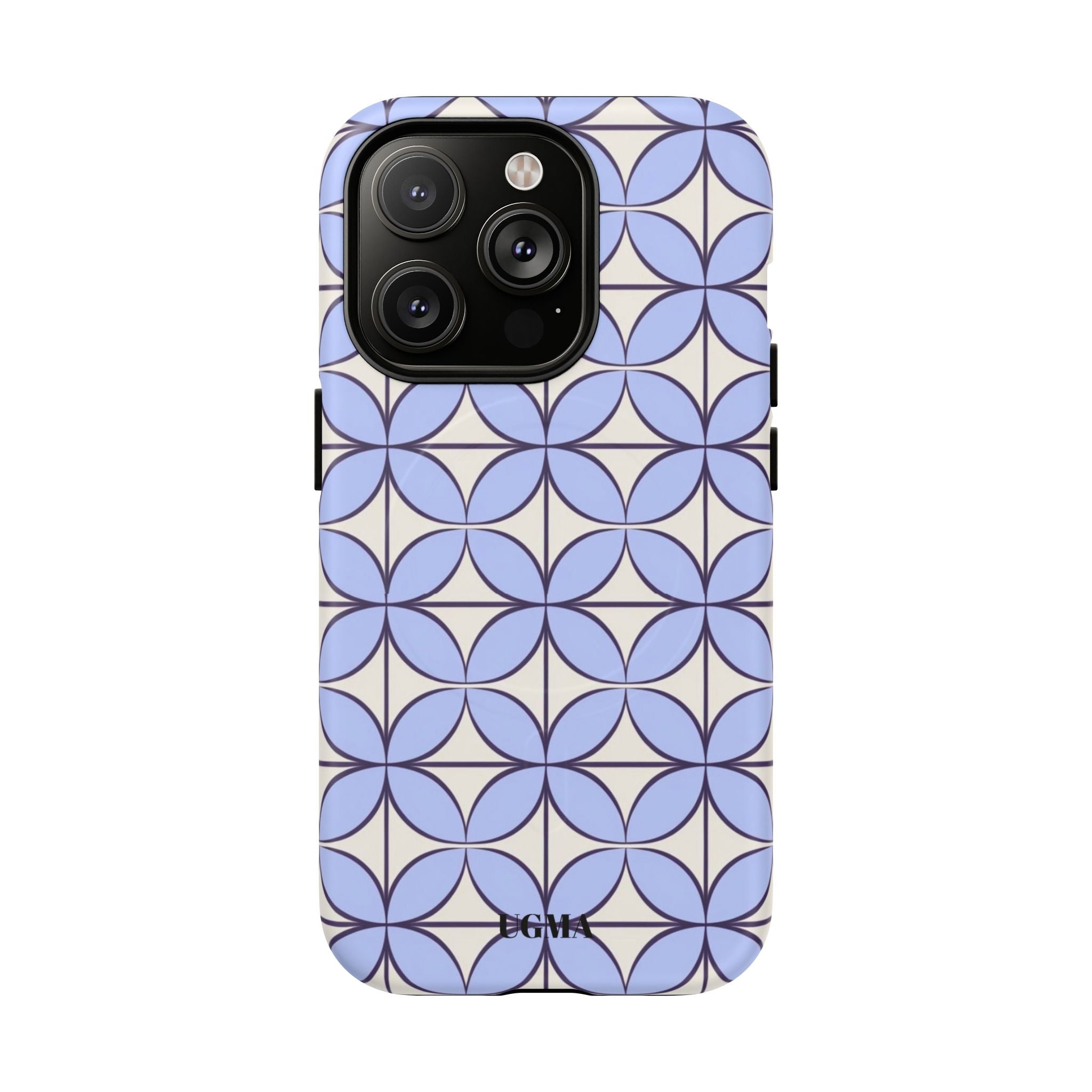 Geometric Blue Flower Pattern Magnetic Phone Case — Tough Protective iPhone Cover