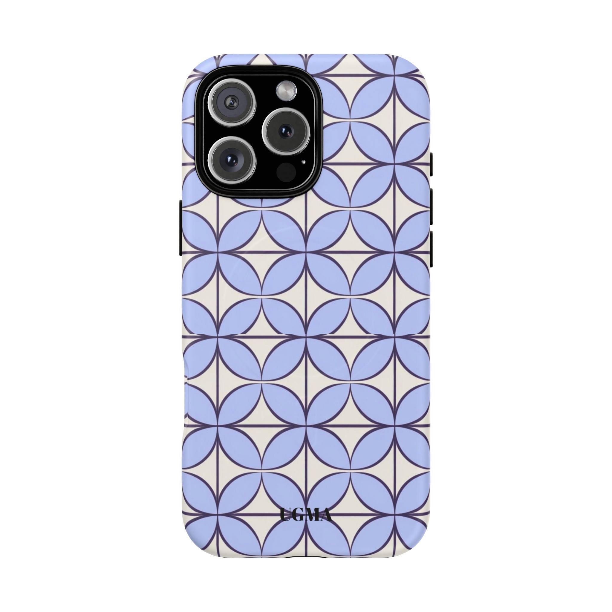 Geometric Blue Flower Pattern Magnetic Phone Case — Tough Protective iPhone Cover