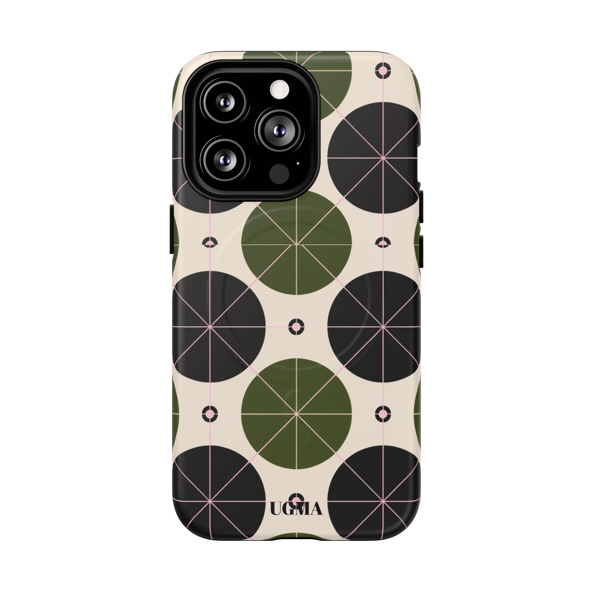 Magnetic Tough Phone Case — Geometric Olive & Black Circle Pattern
