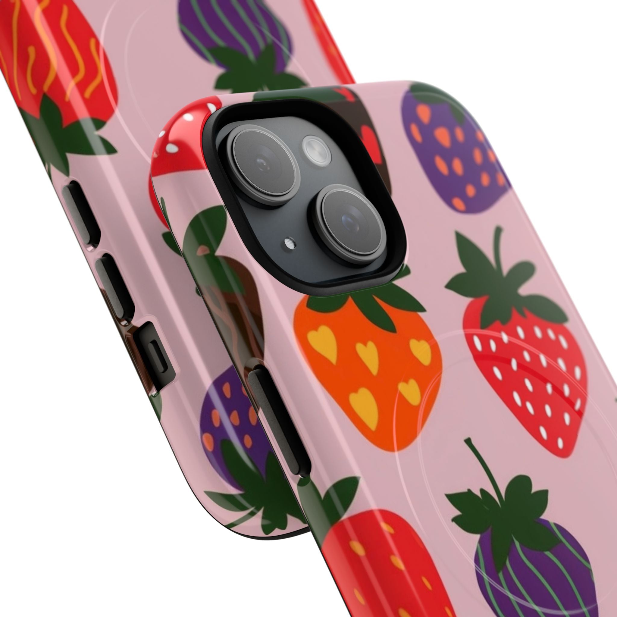 Strawberry Pattern Tough Magnetic Phone Case — Cute Pink Fruit Design