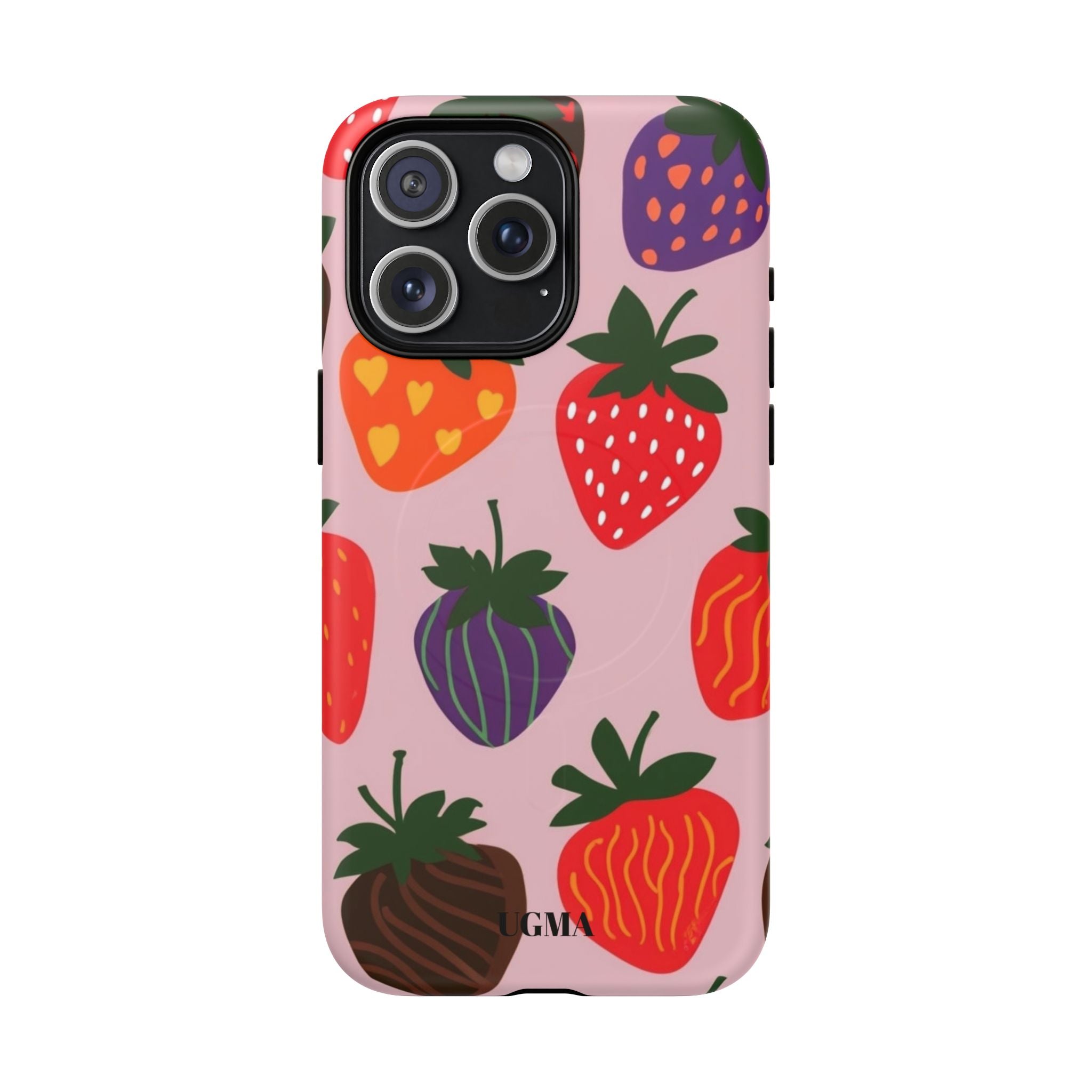 Strawberry Pattern Tough Magnetic Phone Case — Cute Pink Fruit Design