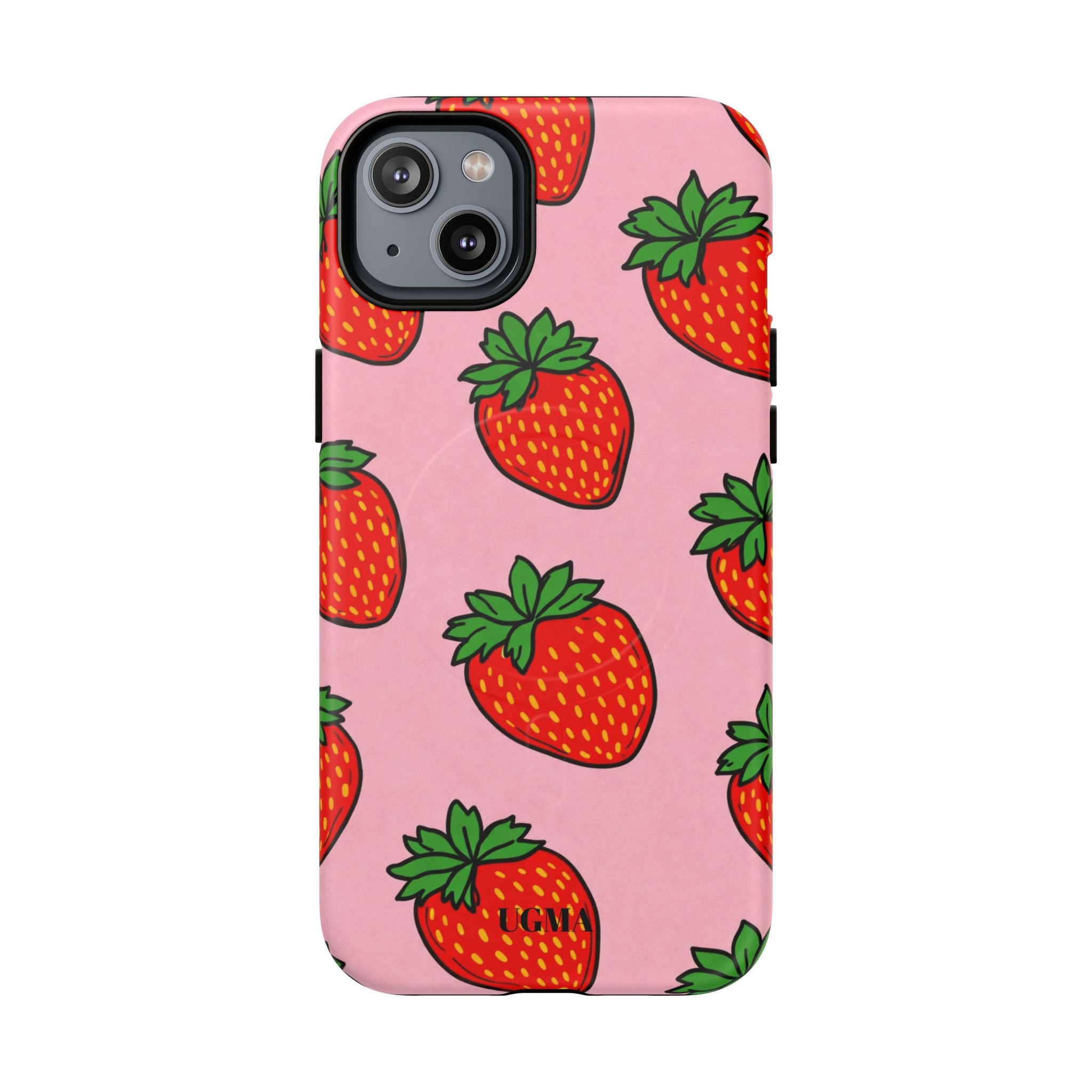 Strawberry Pattern Tough Magnetic Phone Case — Pink Fruit Protective Cover
