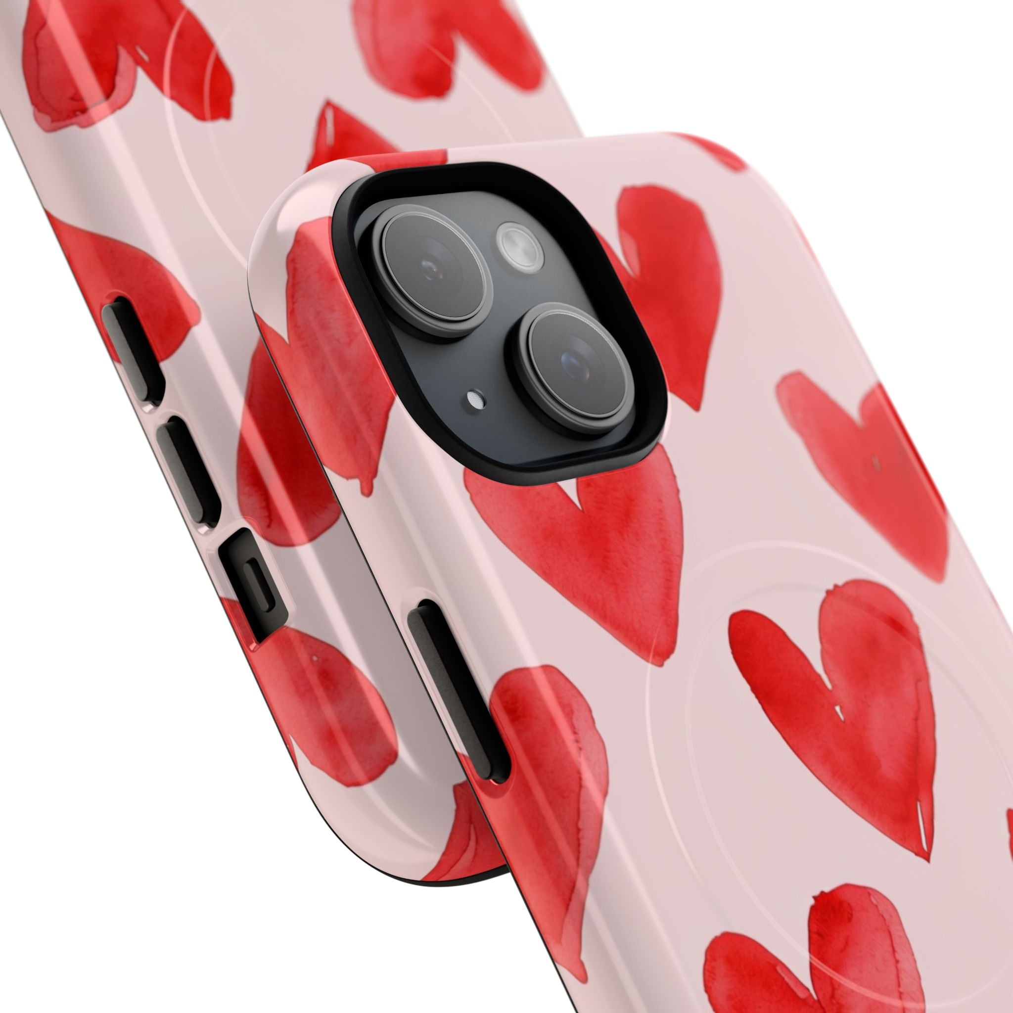 Phone Case - Red Watercolor Hearts Tough Magnetic Case