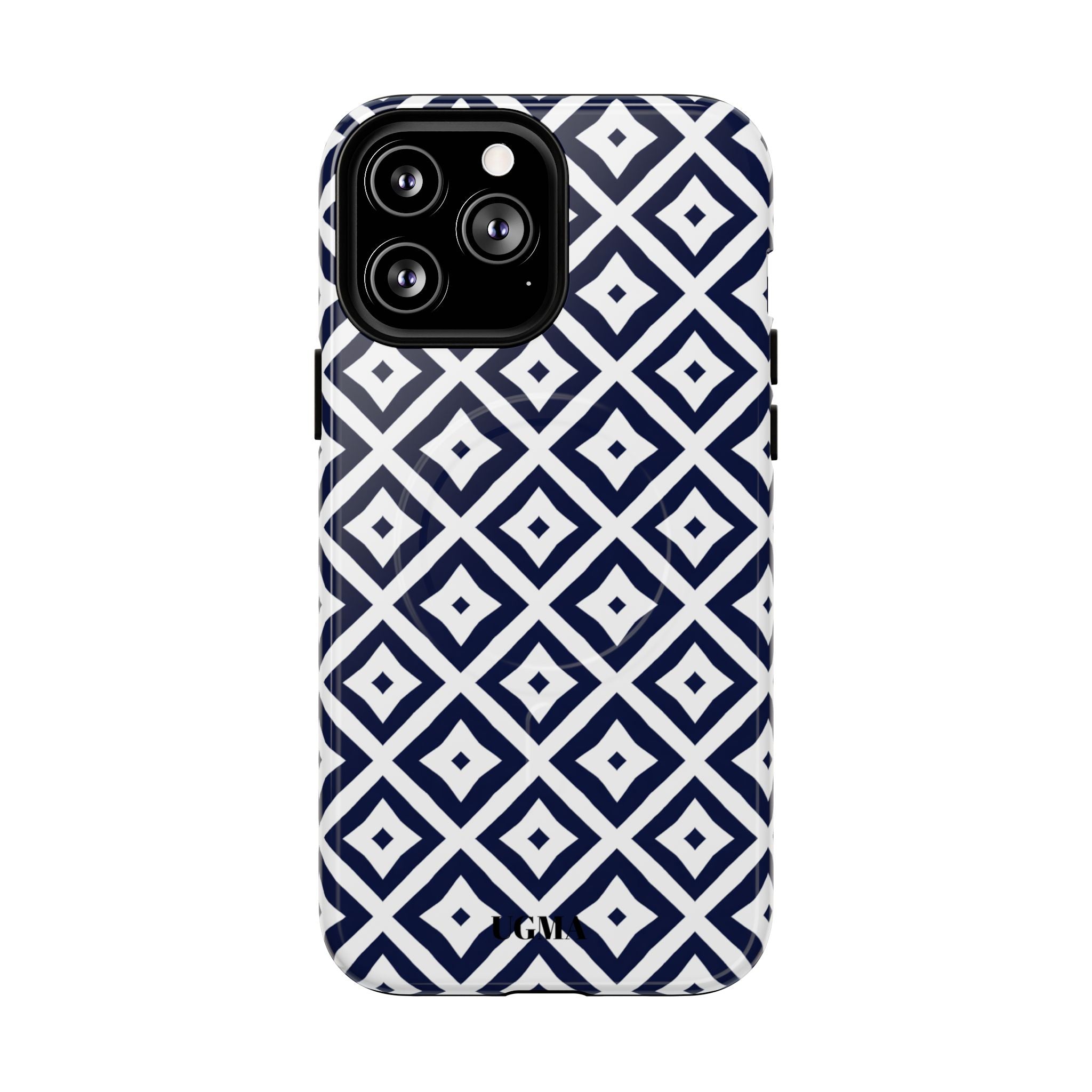 Magnetic Tough Phone Case — Navy Geometric Diamond Pattern