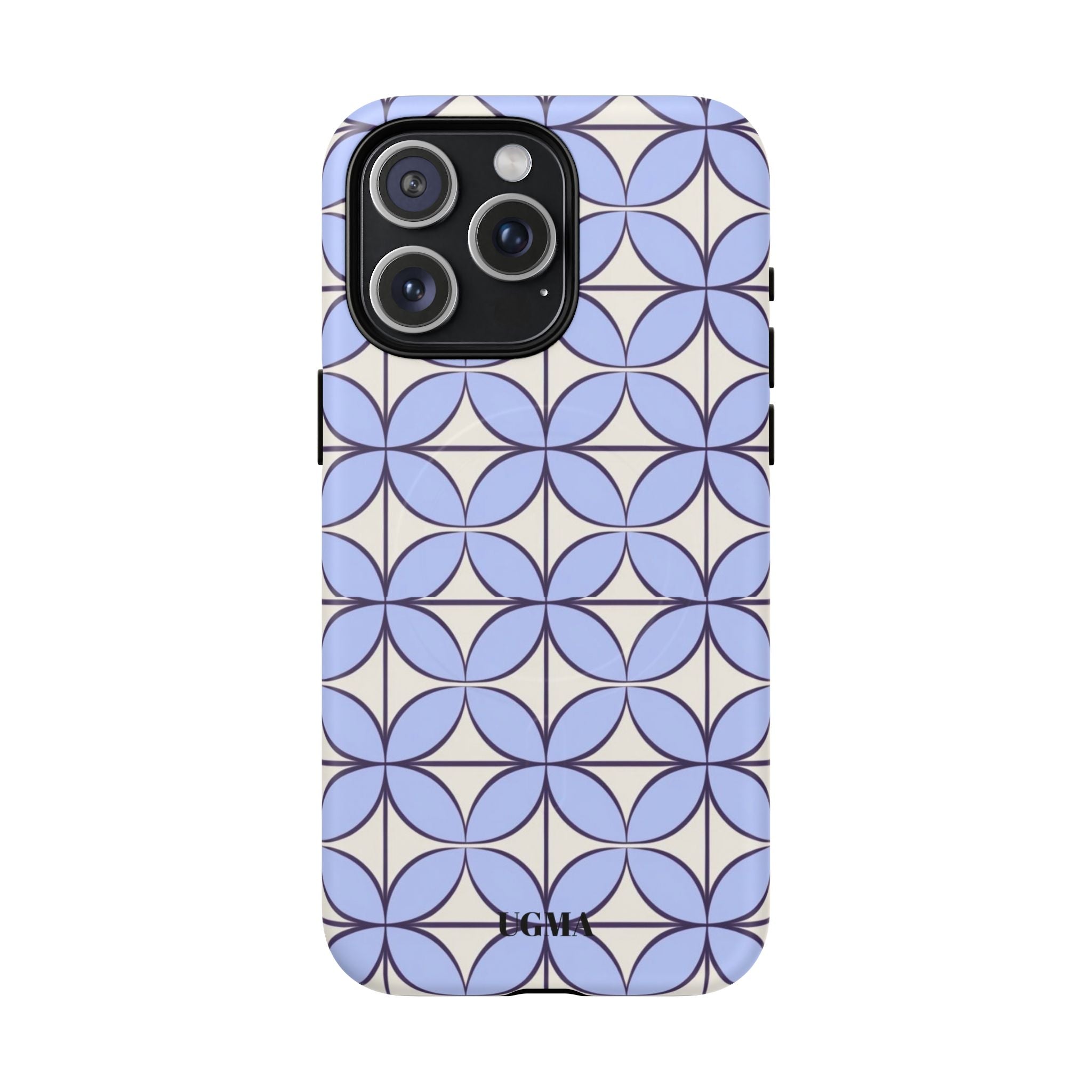 Geometric Blue Flower Pattern Magnetic Phone Case — Tough Protective iPhone Cover