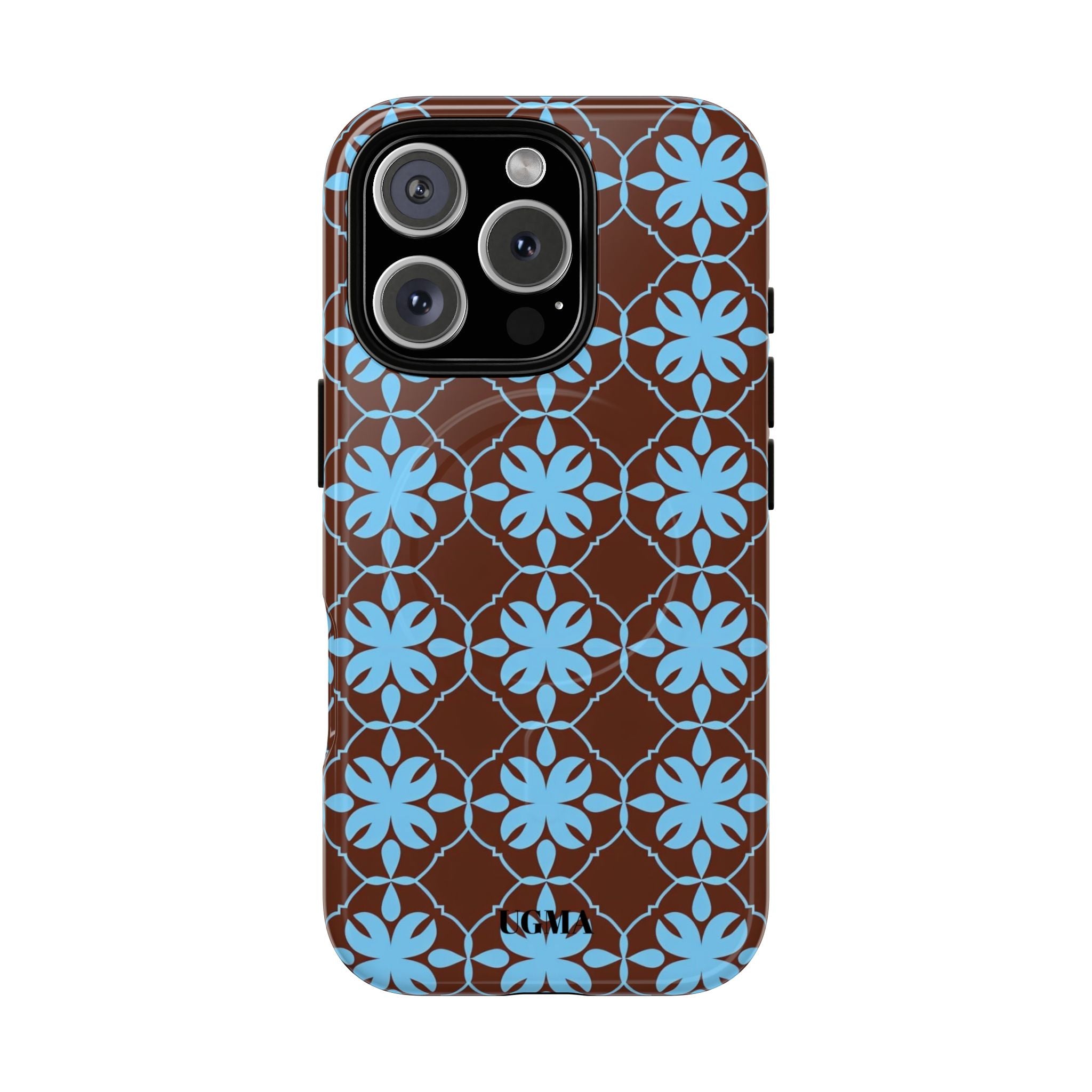 Floral Lattice Tough Magnetic Phone Case — Blue on Brown