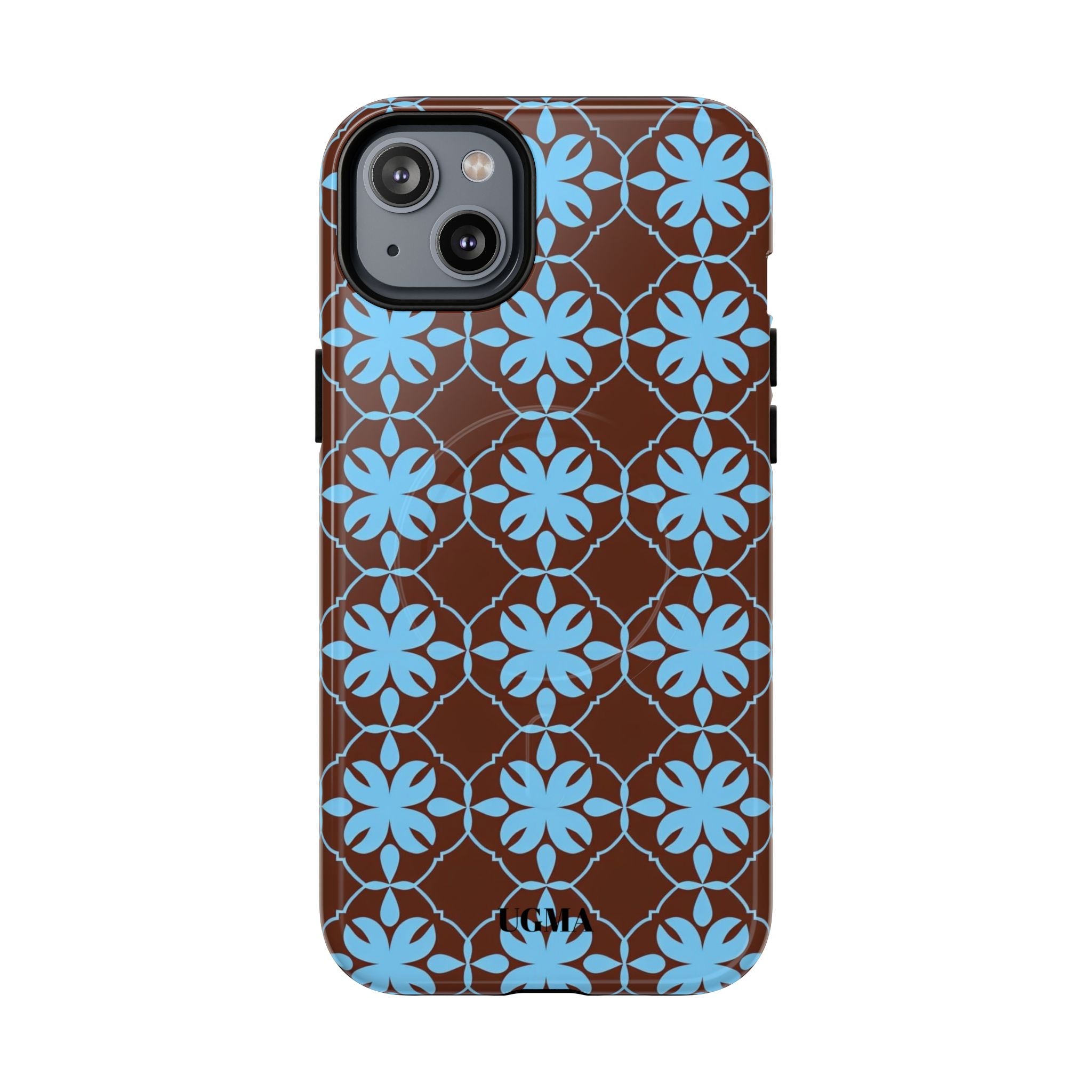 Floral Lattice Tough Magnetic Phone Case — Blue on Brown