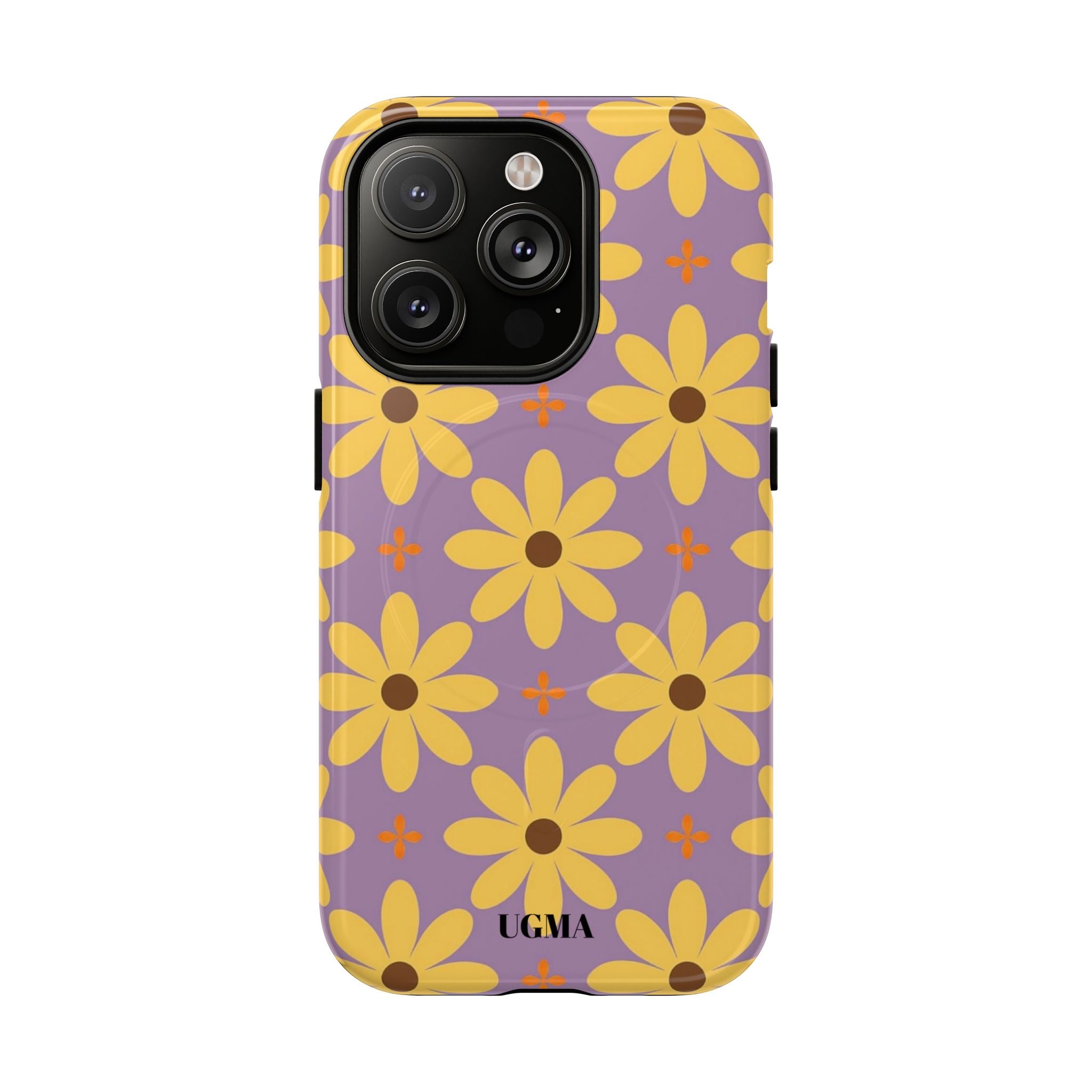 Floral Retro Daisy Tough Magnetic Phone Case — Yellow Flowers on Lavender