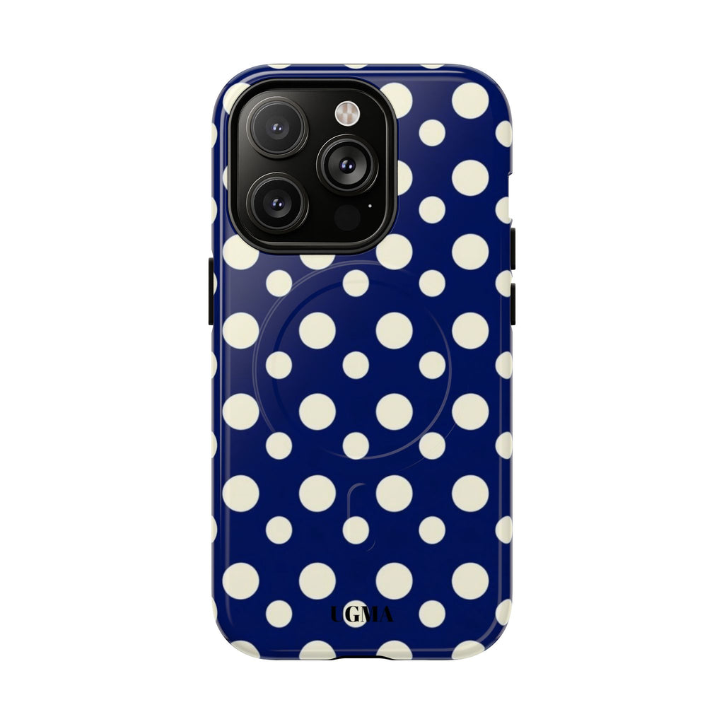 Polka Dot Tough Magnetic Phone Case — Navy & White Protective Magnetic Cover